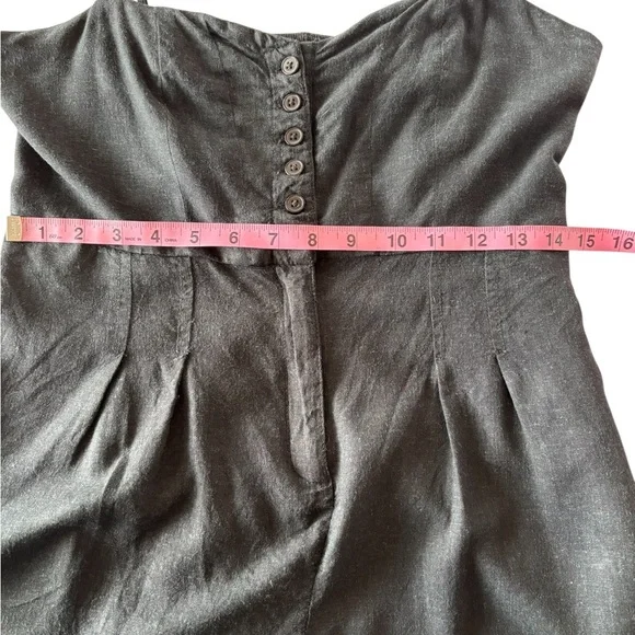 Urban Outfitters Linen Blend Black Fitted Buttoned Romper Shorts Strappy Large - Picture 7 of 11